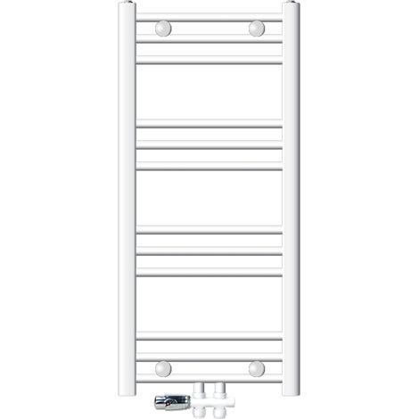ECD Germany Radiatore Stella Bianco 400 x 800 mm con Termostato Attacco Centrale Connessione a Pavimento Calorifero Riscaldamento da Bagno Termosifoni Set di Montaggio a Parete (1/5)