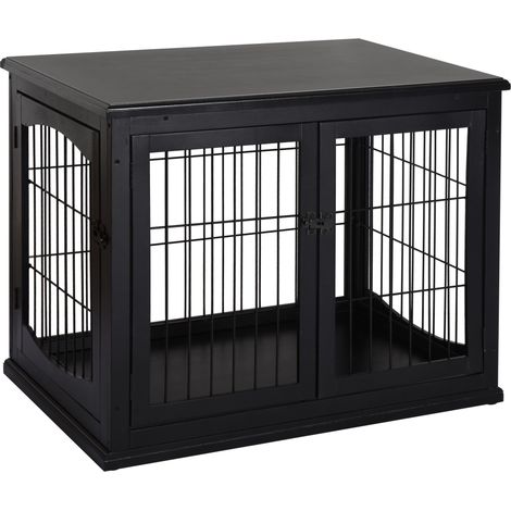 Niche pour chien avec plateau, cage pour petits animaux d'intérieur, MDF et métal, noir, 81 x 58,5 x 66 cm Ce produit es