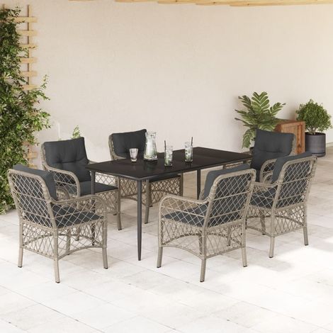 Ensemble à manger de jardin et coussins 7 pcs-Salon de jardin gris clair rotin 360377 (1/5)