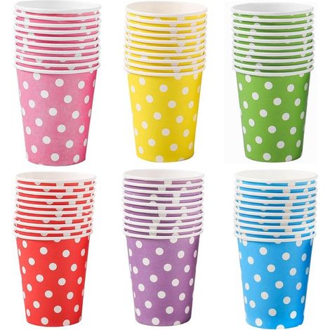 Juego de 60 vasos de papel desechables con puntos,250 ml,vasos multicolores,biodegradables y compostables (1/5)