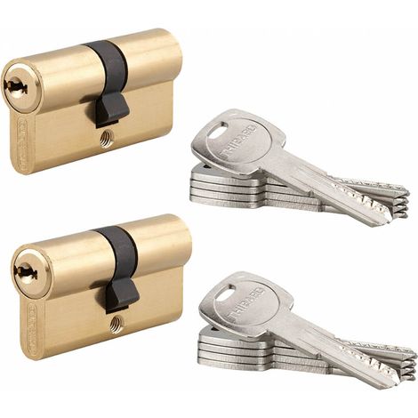 Set di 2 cilindri europei TRAFIC 6 30 x 30 mm a chiave uguale, ottone, 5 chiavi – THIRARD (1/5)