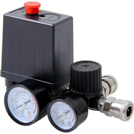Pressostat compresseur 220 V/380 V,régulateur 4 ports,pressostat pompe à air,vanne de pompe à air 0-180 psi avec manomètre (220 V) (1/3)
