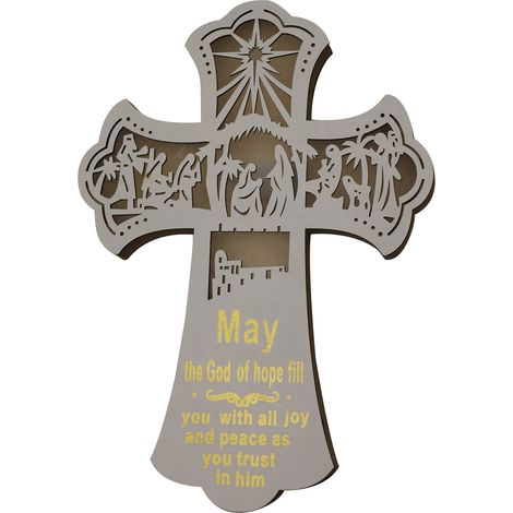 Croix de Pâques en bois sculpté et ajouré, décorations lumineuses créatives à suspendre, croix d'église (1/5)