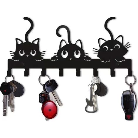 Portachiavi da parete, appendiabiti a forma di gatto da parete, portasciugamani dallo stile moderno e unico, portachiavi in metallo nero, gancio per utensili da cucina