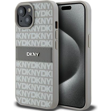 Dkny Leder-Monostreifen & Metalllogo - iPhone 15 / 14 / 13 Hülle (Beige) (1/5)