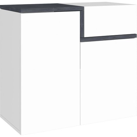 Scarpiera 2 Ante Battenti 1 Antina a Ribalta 80x40x80,1 cm Zet Bianco Lucido e Ardesia (1/4)