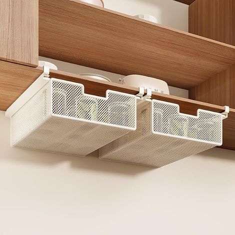 Lot de 2 paniers de rangement coulissants sous étagère, tiroir suspendu, panier de rangement en métal, organisateur à tiroirs, paniers robustes et peu encombrants pour cuisine, bureau (1/5)