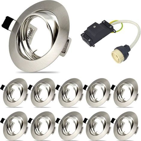 Set mit 10 Montagerahmen für Einbaustrahler, GU10-Einbaustrahler-Set, schwenkbarer LED-Halterungsrahmen für LED- und Halogenlampen inklusive GU10-Fassung, Schutzart IP20, rund, 40° verstellbar (1/5)