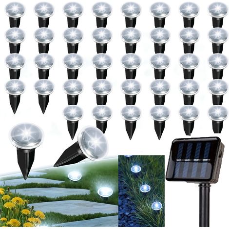 9,8 m  lange Solar-Lichterkette für den Außenbereich, 40 LED-Solar-Wegeleuchten, IP65 wasserdicht, geeignet für Gärten, Rasenflächen, Terrassen und Wege (6500K).