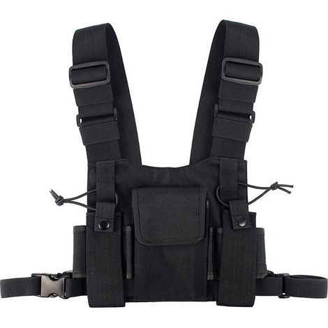 Étui poitrine pour talkie-walkie, sacoche harnais à porter, pack avec sac à dos, radio émetteur-récepteur, poche tactique, noir, robuste et pratique. (1/4)