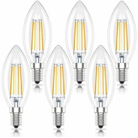 Éclairez vos espaces avec une douceur chaleureuse grâce à notre Pack de 6 Ampoules Bougie LED E14 à Intensité Variable, 4W (Remplace 40W) (1/5)
