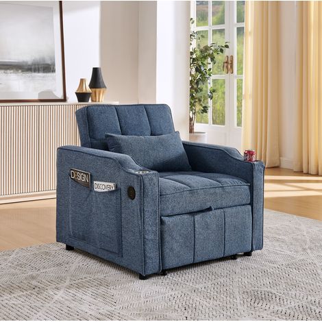 fauteuil lit canapé convertible 190 cm bois navy HAVRYA (1/5)