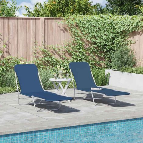 Maison Exclusive - Lettini Prendisole Pieghevoli 2 pz in Acciaio e Tessuto Blu (1/5)