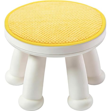 Housse De Coussin Rond, Coussin De Siège Rond 25 x 25 cm avec Lanières Élastiques, Anti-Dérapant Moelleux pour Chaises De Salle À Manger Cuisine Tabouret Haut, Jaune Citron (1/5)