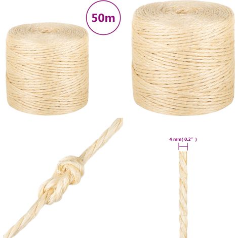 Seil 100% Sisal 4 mm 50 m - Sisal Seil - Naturfaser Seil - Hanfseil - Gartenseil - Deko Seil - Home & Living (1/5)