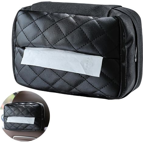 Taschentuchbox aus PU-Leder, Autotaschentuchhalter, Autozubehör (schwarzer Diamant)