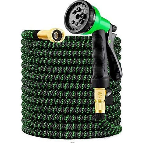 Tuyau d'arrosage, tout nouveau tuyau d'arrosage 2021 extensible 8 m/25 pieds avec raccords en laiton massif 3/4", tissu extra résistant - tuyau extensible flexible avec buse de pulvérisation d'eau gra (1/5)