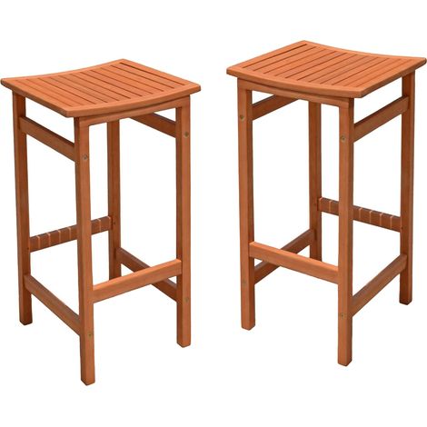 Eukalyptus Garten Barhocker geölt 75 x 42 cm Belastbar bis 100 kg - 2er Set - Outdoor Tresenhocker aus FSC Massivholz braun