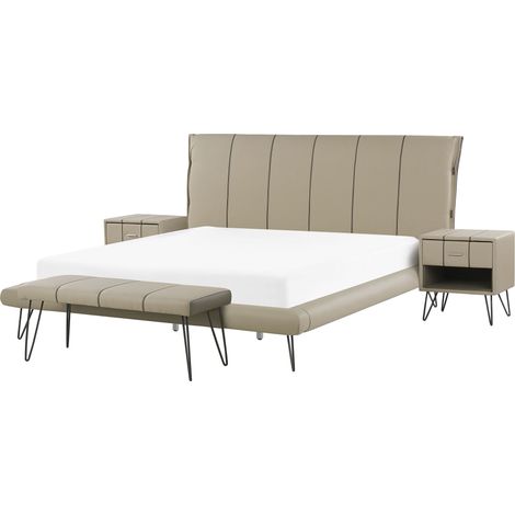 Schlafzimmer Set Kunstleder BETIN 180 x 200 cm Sandbeige