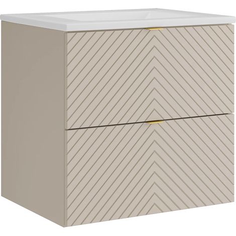 Mobile bagno sospeso a spina di pesce con lavabo da incasso Beige 60 cm - DORIONI (1/5)