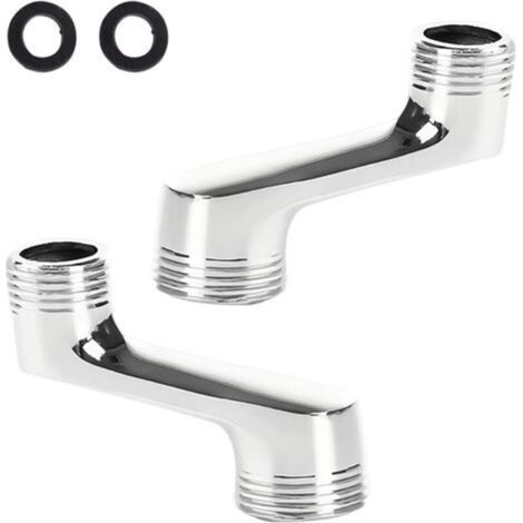 Lot de 2 adaptateurs de robinet de douche en laiton, raccord 1/2" à 3/4", réglable (décalage 42 mm), avec bague d'étanchéité noire pour installation étanche des robinets de douche et