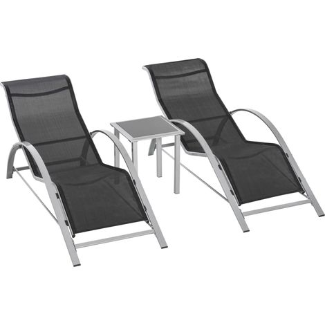 Ensemble de mobilier de jardin 3 pièces avec 2 fauteuils en métal noir et table en verre trempé pour terrasse et balcon (1/5)