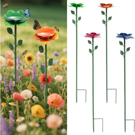 Lot de 4 - Abreuvoir pour abeilles et papillons - Décoration florale en métal (1/4)