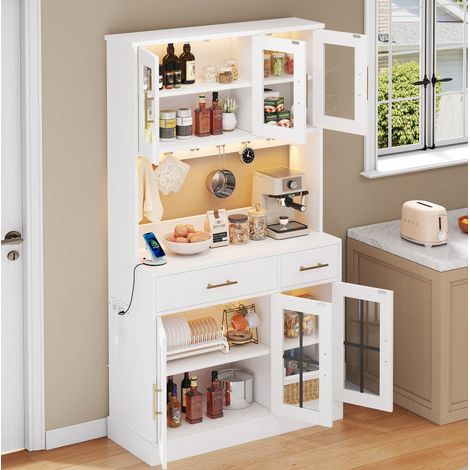 Mobile cucina bianco 100 x 40 x 180 cm, 6 ante, 2 cassetti, LED OKMYHOME (1/5)