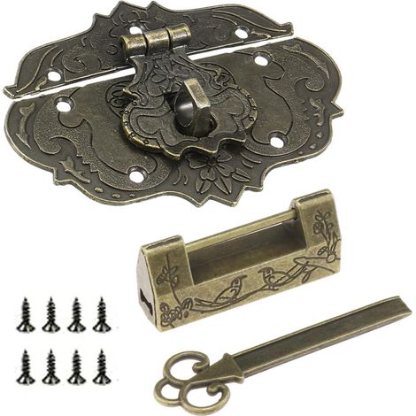 1 ensemble Loquet Serrure Vintage Antique, Loquet de gaufrage Antique Mini Cadenas Hasp Rétro avec verrou rétro, Fermoir en laiton bronze antique en relief décoratif, avec vis (Bronze 1) (1/5)