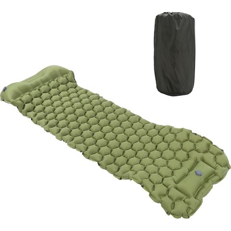 Matelas de Camping Gonflable à Pompe Pied, Coussin de Randonnée pour Tente Voyage Vert Militaire (1/5)
