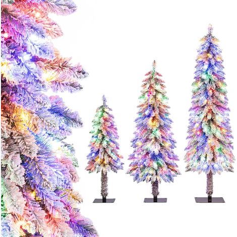 COSTWAY Set di 3 Alberi di Natale Artificiali, Alberi di Natale con Luci LED e Rami Densi e Realistici, Decorazione Natalizia per Casa, Ufficio e Negozio (Stile 3) (1/5)