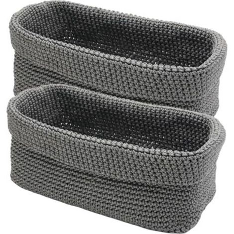 Lot de 2 paniers de rangement, paniers de salle de bain crochetés, 29 x 15 x 18,5 cm, panier gris pour serviettes d'invités, paniers de rangement pour cuisine, salle de bain, étagères, pain, cosmétiqu