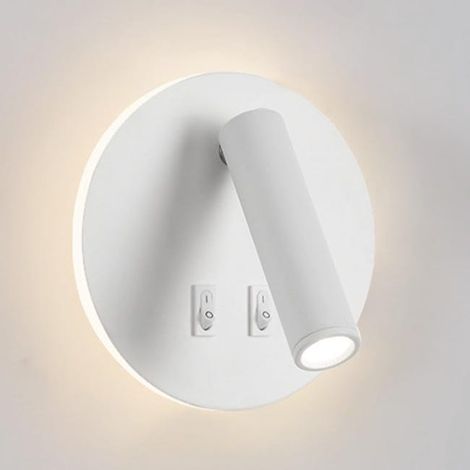 Runde weiße LED-Nachttischlampe, verstellbarer Spot, Tischlampe aus Aluminiumlegierung, warmes Licht 3000K (3W+8W).