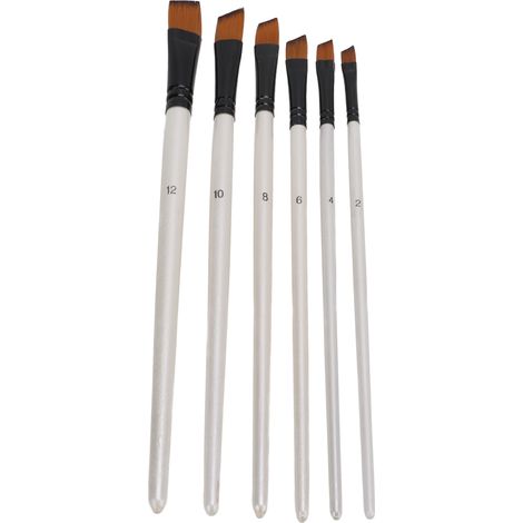 Lot de 6 pinceaux en nylon résistants, manche court, prise en main confortable, nettoyage facile et réutilisables. Fournitures artistiques. Tête inclinée. (1/5)