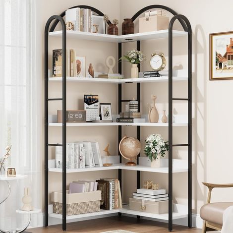 Bibliothèque d'angle à 5 niveaux, étagère d'angle industrielle en Bois et Métal, Meuble de Rangement,étagère de rangement pour bureau à domi,étagère d'affichage autoportante (1/5)