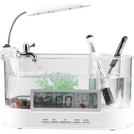 Aquarium Mini USB Rechargeable Multifonction Horloge LED Lumière Blanche Plastique 26.5cm Design Élégant pour Bureau Salon (1/5)