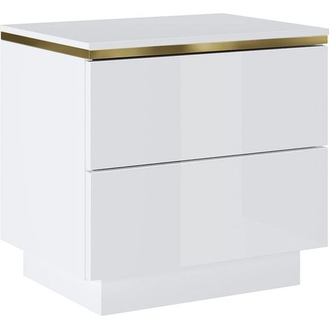 Comodino con 2 cassetti Bianco brillante e Dorato - VUKIA (1/5)