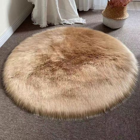 Tapis Rond - Fausse Fourrure - Antidérapant - 100 cm - Marron (1/2)