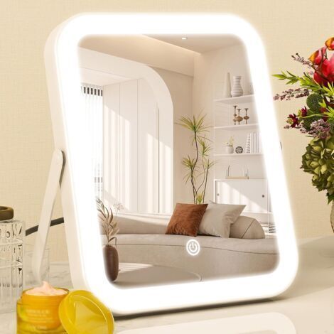 FENOPLASTICAMiroir de maquillage électrique - luminosité réglable en trois couleurs, commande tactile - convient pour les voyages/cabines d'essayage (blanc) (1/4)