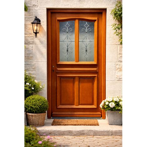 Porta d'ingresso in legno con vetro Vauban, H.200 x L.90 cm, lato pannello dritto, GD MENUISERIES