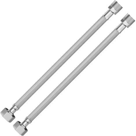 Set of 2 flexible armored flexible stainless steel connection pipes - 3/8" Female x 3/8" Male Sanitary flexible hose - 30CM (1/5)