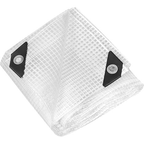 Bâche de protection imperméable, polyvalente, résistante à la déchirure et à la décoloration, résistante aux UV, renforcée sur les bords, idéale pour le camping (Blanc transparent, 3,9 x 4,9 m) (1/5)