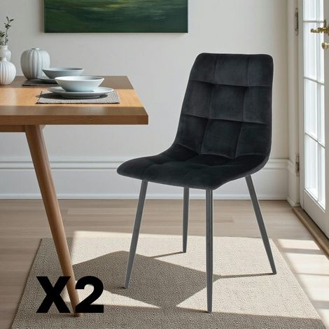 Chaise de salle à manger noire motif damier (lot de 2) TARAZ (1/5)