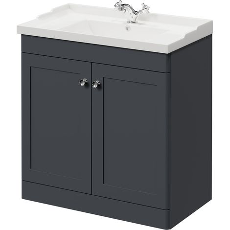 Wholesale Domestic Danbury Satin Anthracite 800mm Floor Standing Vanity Unit with 1 Tap Hole Traditional Basin and 2 Doors with Polished Chrome Handles (1/5)