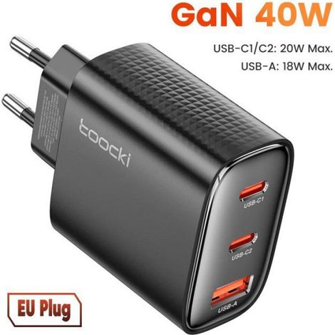 Chargeur Usb Type C - 40 W - 2 Ports Type C - Technologie Gan - Pd 3 0 - Qc 4 0 - Protection Otp - 9 V 3 A - Pour Smartphone - 1 Pièce (1/5)