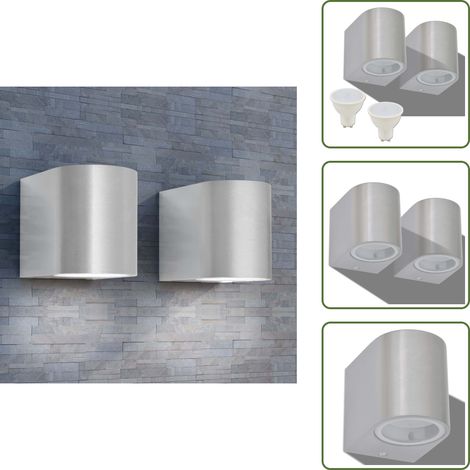 LED Außenwandleuchten 2 Stk. Rund Abwärts - LED-Leuchte - Außenwandleuchte - Edelstahl Optik - Warmweiß - IP44