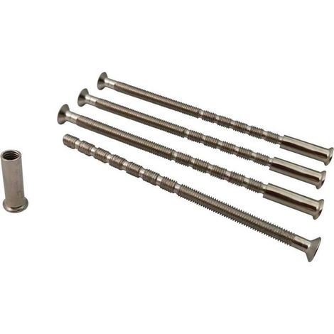 Set mit 4 M5-Befestigungsschrauben mit Hülse für Terrassentürgriff, Türschloss, Türrosette, Knauf und Zylinder, 99 mm, vernickelt (1/4)