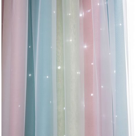 Rideau Simple dégradé à motif d'étoile ajouré, 2 pièces, Double couche occultant, isolation pour chambre à coucher et salon. (1/5)