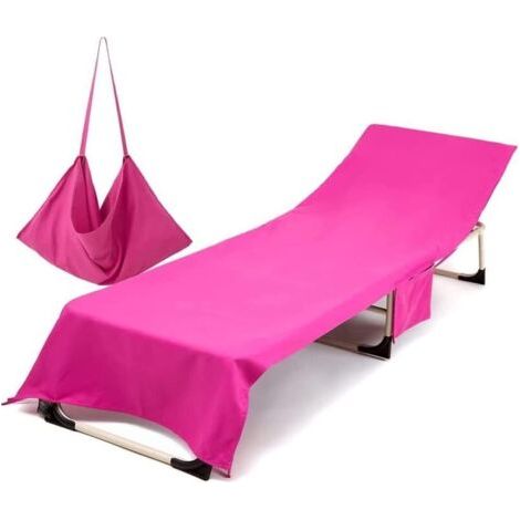 Housse de Chaise de Plage Longue en Microfibre, Serviette de Plage avec Poches de Rangement, Housse de Transat Pliable et Lég (1/4)