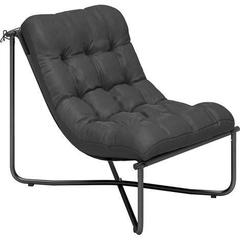 Ergonomischer Garten-Lounge-Sessel mit hautfreundlichem Kissen, breiter Sitzfläche, Stahlrahmen, Dunkelgrau